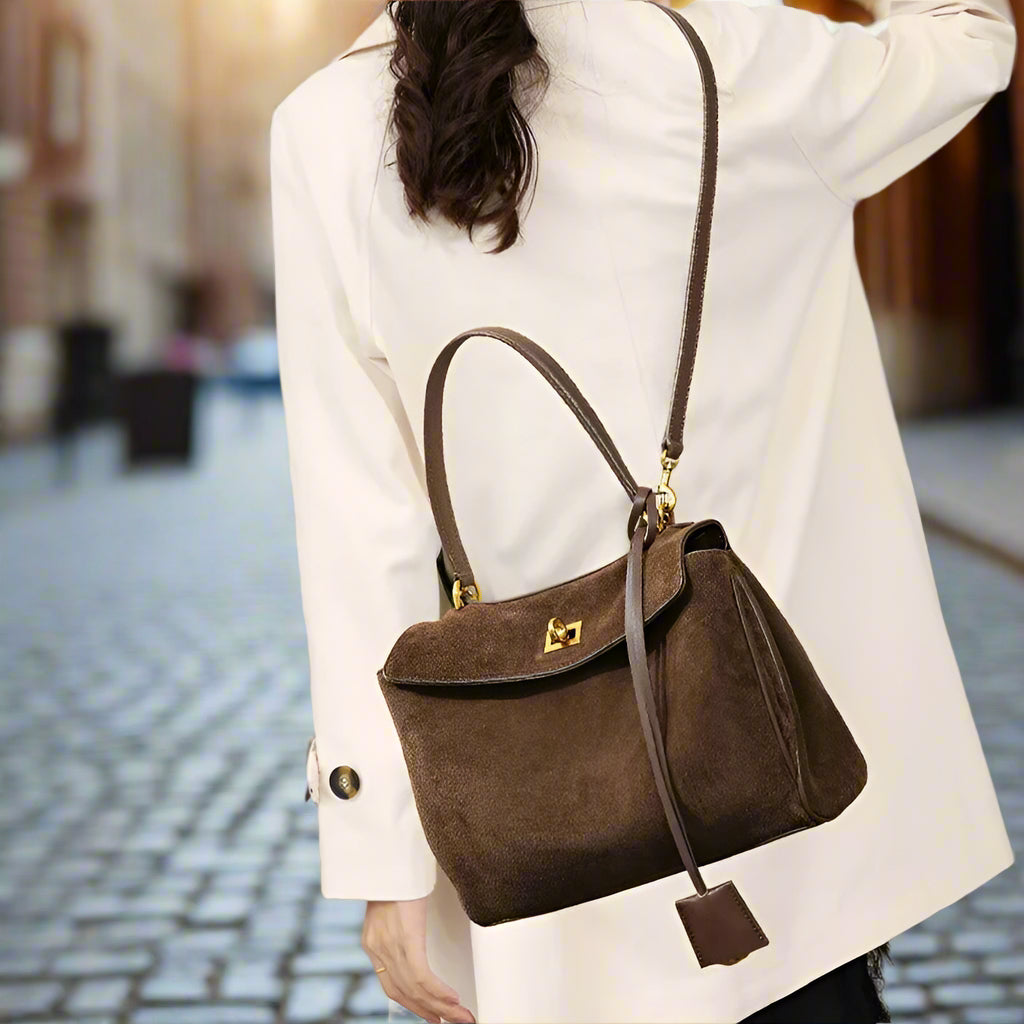 Kelly Suede Leather Handbag