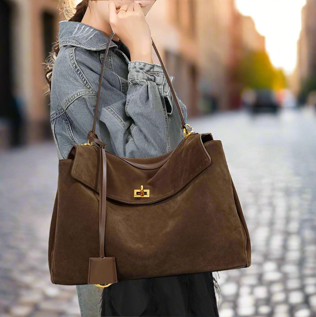 Kelly Suede Leather Handbag