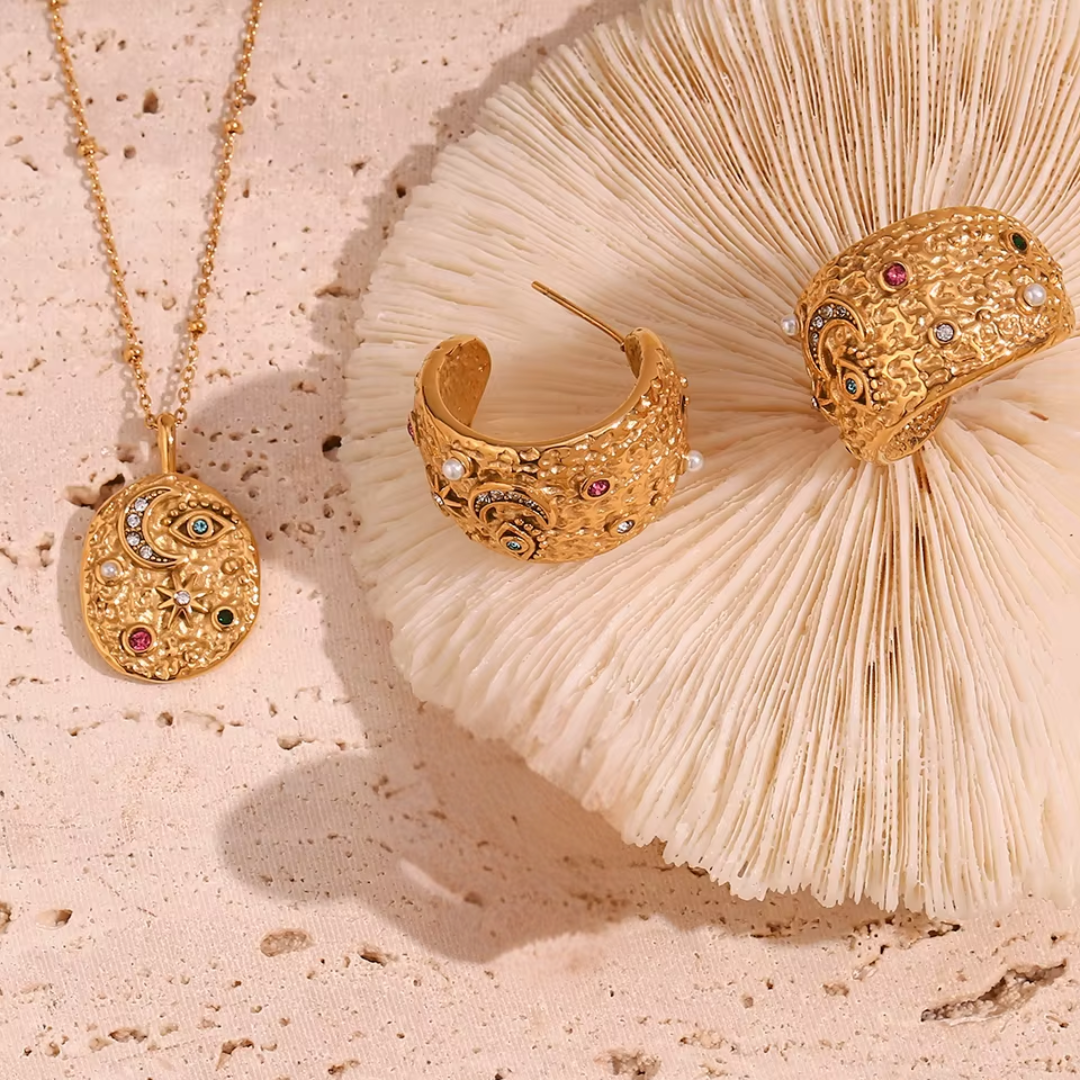 Stellar Eye Set - Necklace Earrings 18k Gold